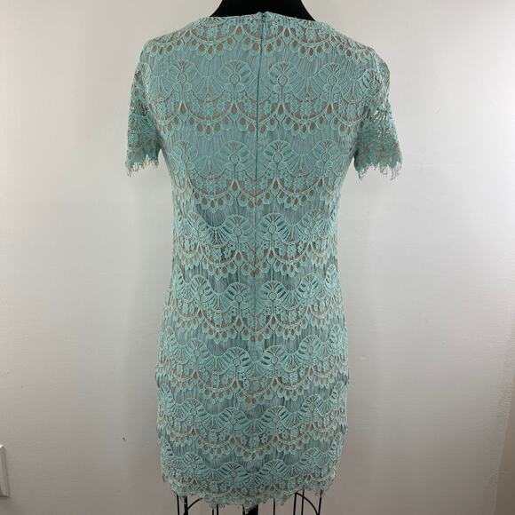 Cynthia Steffe Light Blue Short Sleeve Lace Overlay Women's Shift Dress Size 2 - Picture 6 of 10